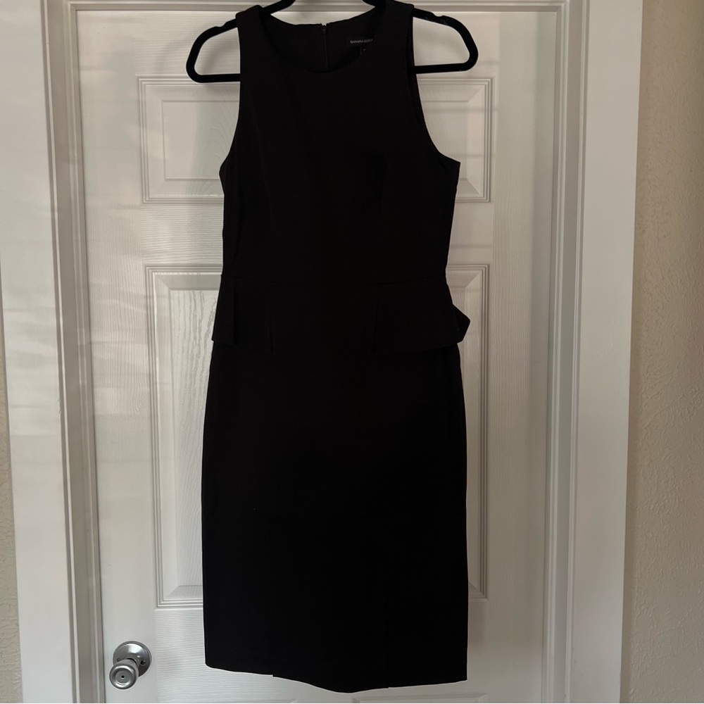 Banana Republic Classic Black Midi Dress with peplum waist